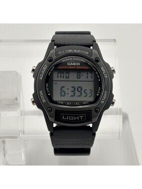 Vintage Casio Illuminator W-93H Black Digital Alarm Chrono 36mm Watch Auto EL